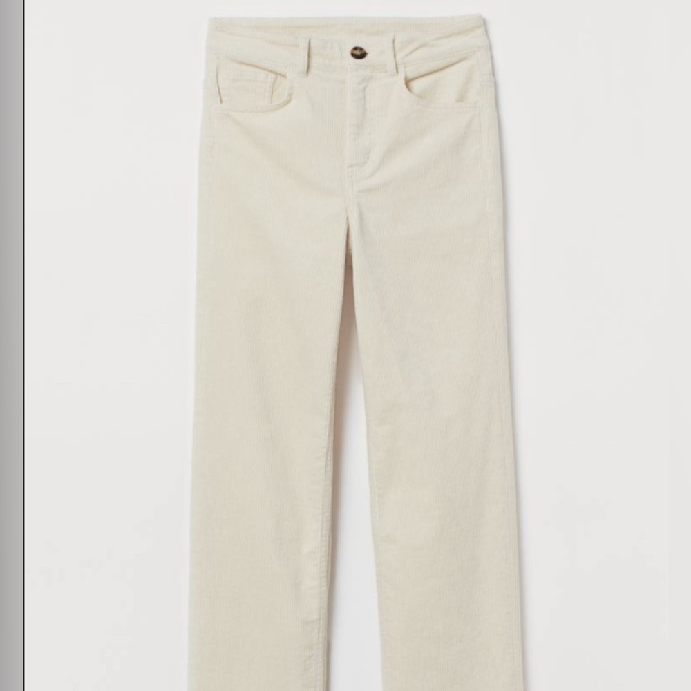 Cream Corduroy Straight Leg Pants